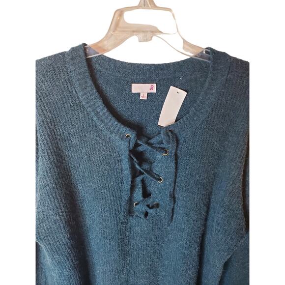 So Knit Tunic Length Dark Teal Sweater, NWT, Large - Picture 2 of 6